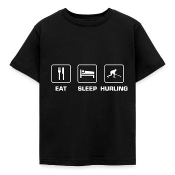 EAT SLEEP HURLING - SPORT - HUMOR - HURLING - Kids' T-Shirt - black - Front - AI Model Kid Female (0cm)
