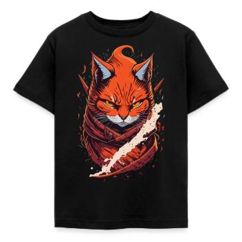 Chat Tabby Ninja Dark Evil Grim - T-shirt Enfant - noir - Devant - AI Model Kid Female (0cm)