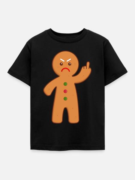 Lebkuchenmann Stinkefinger Mittelfinger - Kinder T-Shirt - Schwarz