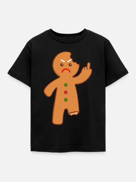 Lebkuchenmann Stinkefinger Mittelfinger - Kinder T-Shirt - Schwarz