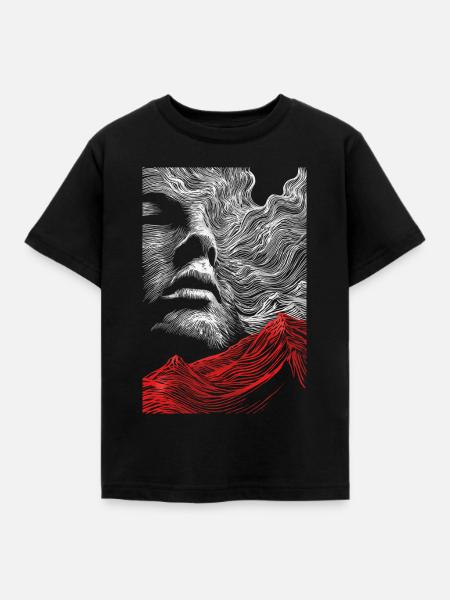Gesicht Linien mit roter Bergsilhouette - Kinder T-Shirt - Schwarz