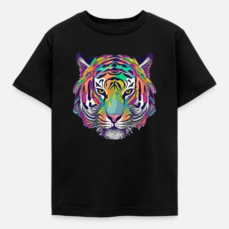 Tiger Head Graphic Tee Illustration Art Comic - Kids' T-Shirt - black
