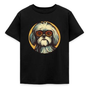 Shih Tzu mit Sonnenbrille, Löwenhund, Pekinese, Ch - Kinder T-Shirt - Schwarz - Vorne - AI Model Kid Female (0cm)