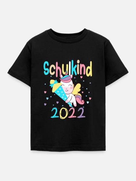 Schulkind 2022 Einhorn - Kinder T-Shirt - Schwarz