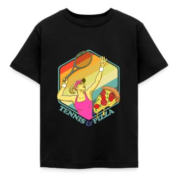 Tennis Pizza Raquette de tennis coup femme fille - T-shirt Enfant - noir - Devant - AI Model Kid Female (0cm)
