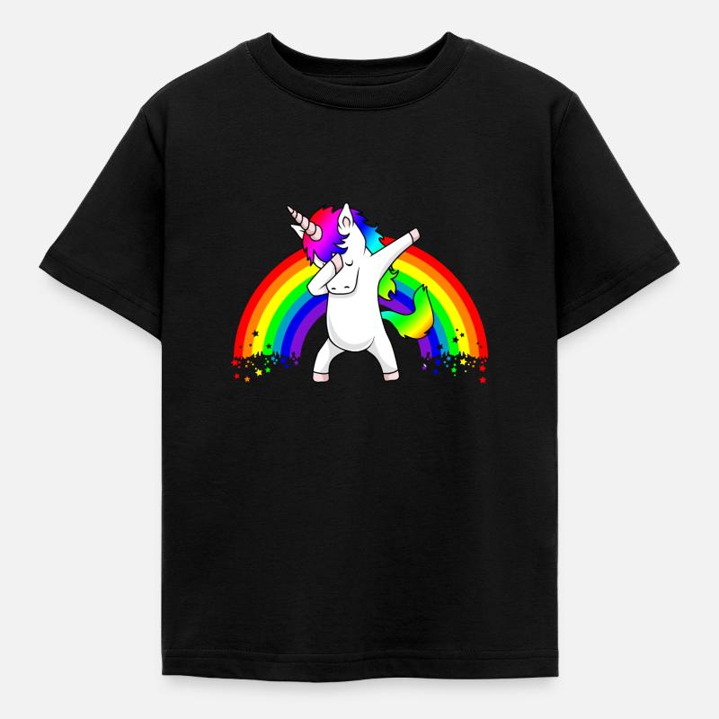 Dabbing Unicorn Regenbogen Dab Dance Einhorn Kind - Kinder T-Shirt - Schwarz