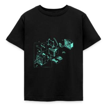 Retro TV technische skizze old school Geschenk - Kinder T-Shirt - Schwarz - Vorne - AI Model Kid Female (0cm)