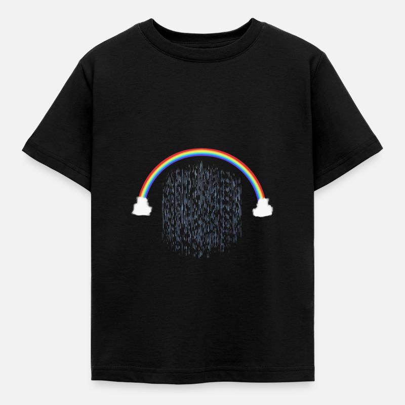 Rainbow with Rain Drops Pattern - Kids' T-Shirt - black
