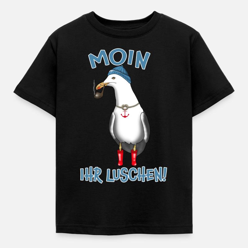 Möwe MOIN IHR LUSCHEN! - Kinder T-Shirt - Schwarz