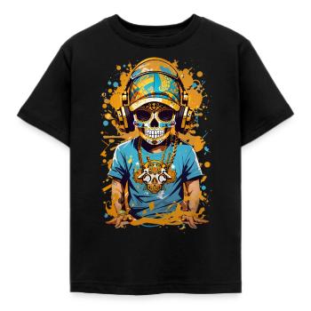 Golden Sugar Skull - Kids' T-Shirt - black - Front - AI Model Kid Female (0cm)