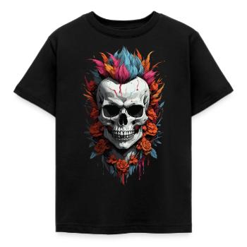 Schädel Blumen alternativ Punk Rock - Kinder T-Shirt - Schwarz - Vorne - AI Model Kid Female (0cm)
