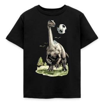 Brontosaurus Fußball Soccer Ball Dino Dinosaurier - Kinder T-Shirt - Schwarz - Vorne - AI Model Kid Female (0cm)