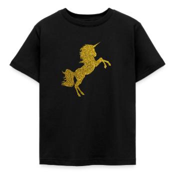 Golden Unicorn - Goldenes Einhorn Gold Glitzer - Kinder T-Shirt - Schwarz - Vorne - AI Model Kid Female (0cm)
