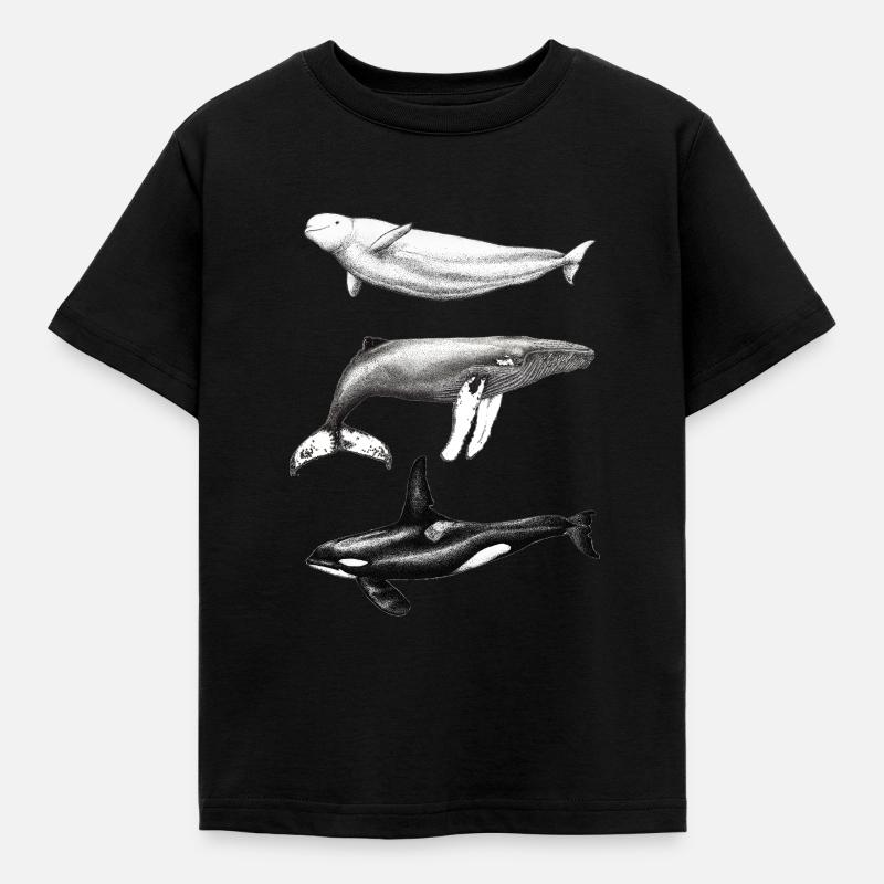 Beluga-delfin, pukkelhval og pukkelhval - Børne-T-shirt - sort