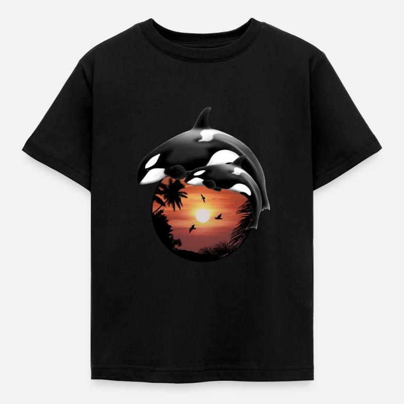 Orca Killerwal Palmenstrand - Kinder T-Shirt - Schwarz