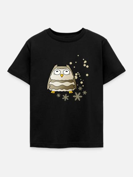Herzige Eule mit Schneeflocken - Kinder T-Shirt - Schwarz