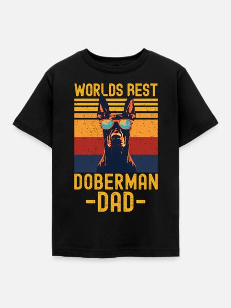 Dobermann mit sonnenbrille retro - Kinder T-Shirt - Schwarz
