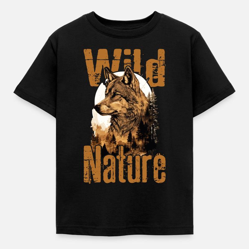 Wolf Wild Nature Wolfskopf Wildnis Wald Bäume - Kinder T-Shirt - Schwarz