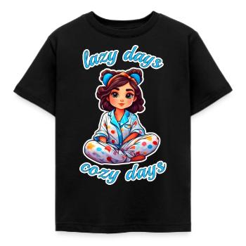Anime girl in pajamas lazy days, cosy nights - Kids' T-Shirt - black - Front - AI Model Kid Female (0cm)