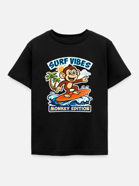 Surf-Vibes – Affen-Edition. - Kinder T-Shirt - Schwarz
