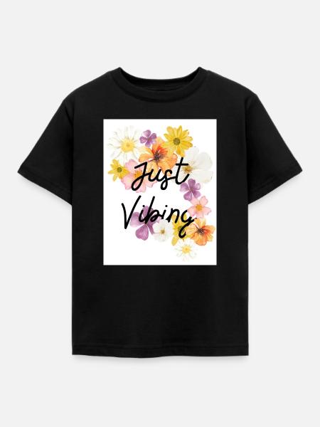 Just Vibing Blumenkranz - Kinder T-Shirt - Schwarz