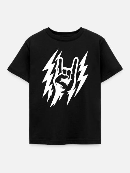 Rock Handzeichen Blitze Symbol Weiß - Kinder T-Shirt - Schwarz