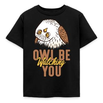 Chouette qui vous regarde. Oiseaux nocturnes Oiseaux de nuit - T-shirt Enfant - noir - Devant - AI Model Kid Female (0cm)