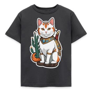 katt serie - T-shirt barn - mörkgrå - Fram - AI Model Kid Female (0cm)