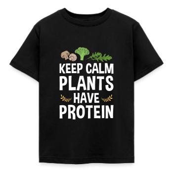 Plants Have Protein | Veganer Vegetarier Pflanzen - Kinder T-Shirt - Schwarz - Vorne - AI Model Kid Female (0cm)