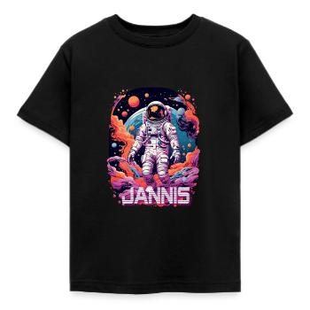 JANNIS - Beautiful boy name with cool astronaut - Kids' T-Shirt - black - Front - AI Model Kid Female (0cm)