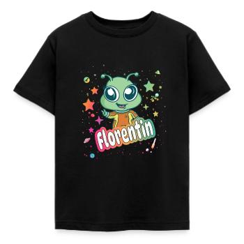 FLORENTIN - Beautiful boy name with cute alien - Kids' T-Shirt - black - Front - AI Model Kid Female (0cm)