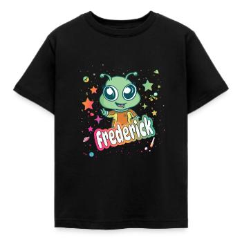 FREDERICK - Schöner Junge Name mit süßem Alien - Kinder T-Shirt - Schwarz - Vorne - AI Model Kid Female (0cm)