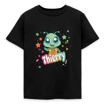 THIERRY - Beautiful boy name with cute alien - Kids' T-Shirt - black - Front - AI Model Kid Female (0cm)