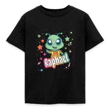 RAPHAEL - Beautiful boy name with cute alien - Kids' T-Shirt - black - Front - AI Model Kid Female (0cm)
