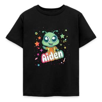 AIDEN - Schöner Junge Name mit süßem Alien - Kinder T-Shirt - Schwarz - Vorne - AI Model Kid Female (0cm)