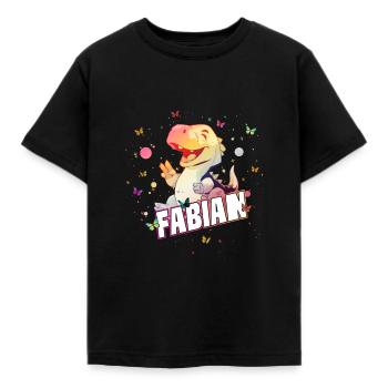 FABIAN - Schöner Junge Name mit süßem DINO T-REX - Kinder T-Shirt - Schwarz - Vorne - AI Model Kid Female (0cm)