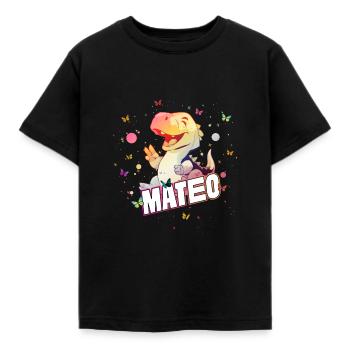 MATEO - Beau prénom de garçon avec mignon DINO T-REX - T-shirt Enfant - noir - Devant - AI Model Kid Female (0cm)