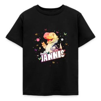 JANNIS - Beautiful boy name with cute DINO T-REX - Kids' T-Shirt - black - Front - AI Model Kid Female (0cm)