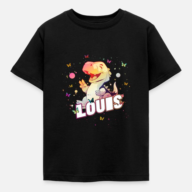 LOUIS - Beau prénom de garçon avec mignon DINO T-REX - T-shirt Enfant - noir