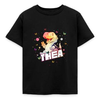 THEA - Schöner MÄDCHEN Name mit süßem DINO T-REX - Kinder T-Shirt - Schwarz - Vorne - AI Model Kid Female (0cm)