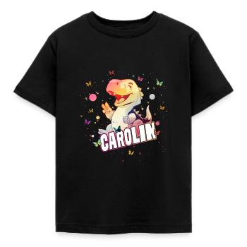 CAROLIN - Schöner MÄDCHEN Name mit süßem DINO - Kinder T-Shirt - Schwarz - Vorne - AI Model Kid Female (0cm)