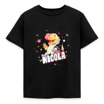 NICOLA - Schöner MÄDCHEN Name mit süßem DINO T-REX - Kinder T-Shirt - Schwarz - Vorne - AI Model Kid Female (0cm)