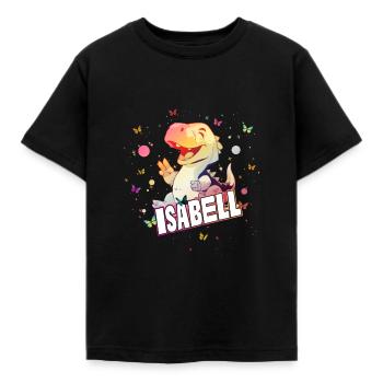 ISABELL - Beautiful GIRL name with cute DINO - Kids' T-Shirt - black - Front - AI Model Kid Female (0cm)