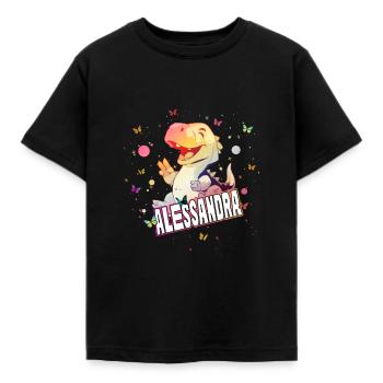 ALESSANDRA - Beau prénom de FILLE avec mignon DINO - T-shirt Enfant - noir - Devant - AI Model Kid Female (0cm)