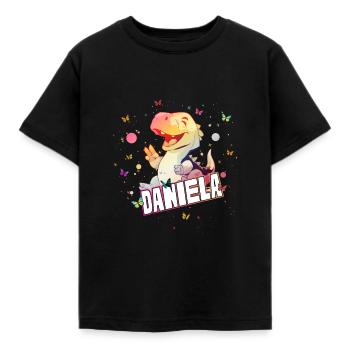 DANIELA - Beau nom de FILLE avec un DINO mignon - T-shirt Enfant - noir - Devant - AI Model Kid Female (0cm)