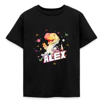 ALEX - Beautiful GIRL name with cute DINO - Kids' T-Shirt - black - Front - AI Model Kid Female (0cm)