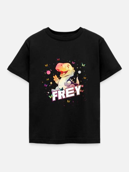 FREY - Smukt drengenavn med søde DINO T-REX - Børne-T-shirt - sort