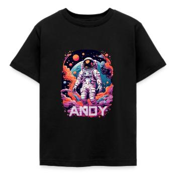 ANDY - Schöner Jungen Name mit coolem Astronaut - Kinder T-Shirt - Schwarz - Vorne - AI Model Kid Female (0cm)