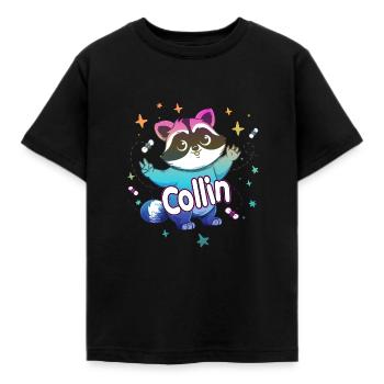 COLLIN - Schöner Jungen Name mit süßem Waschbär - Kinder T-Shirt - Schwarz - Vorne - AI Model Kid Female (0cm)