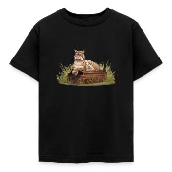 Lynx - Chat - Famille de chats - Animaux - Faune - T-shirt Enfant - noir - Devant - AI Model Kid Female (0cm)